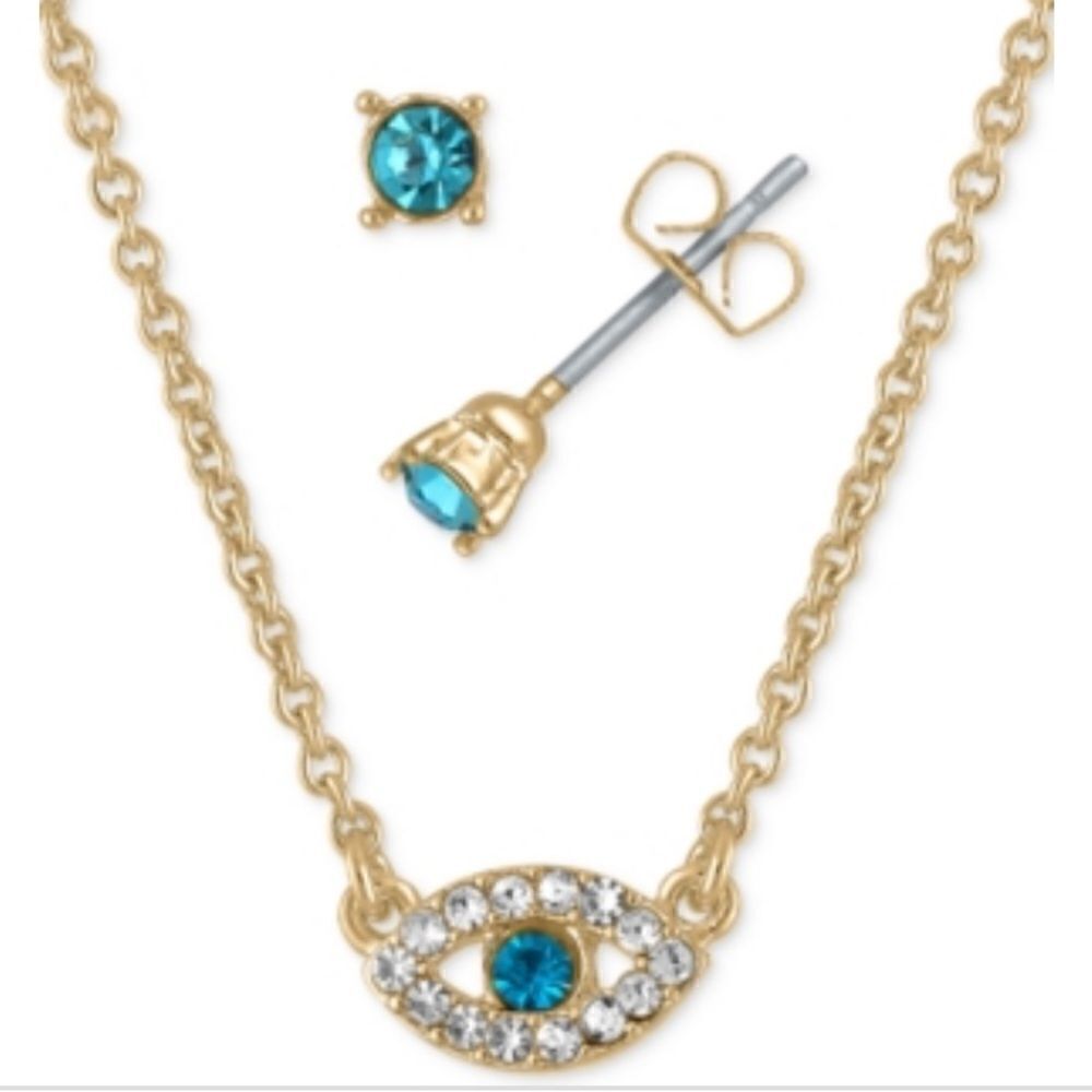 Rachel Rachel Roy Gold-Tone Aqua Crystal Stud Earrings & Necklace Gift Set